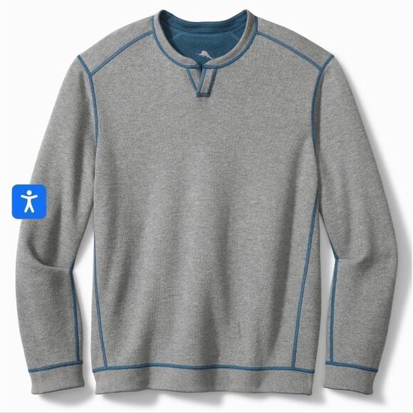 Tommy Bahama Flipshore Abaco Reversible Sweater Size Large Grey & Blue - Picture 1 of 8